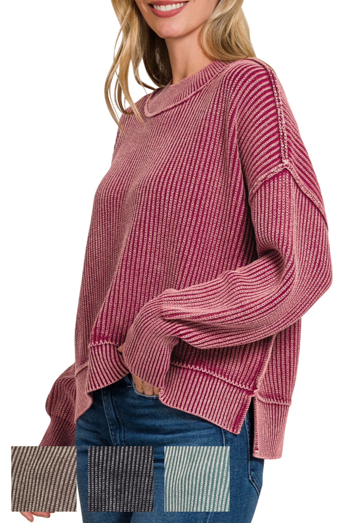 Ribbed Mock Neck Oversized Sweater