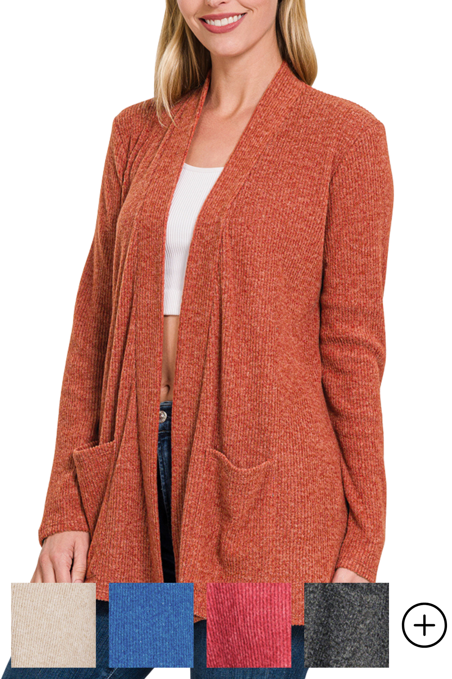 Super Soft Heather Ribbed Open Cardigan