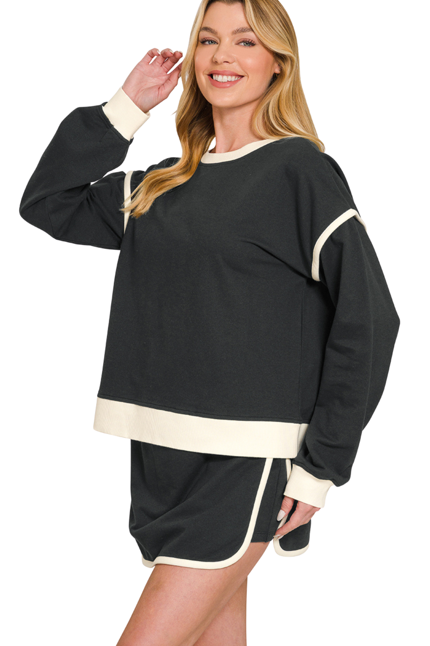 French Terry Drop Shoulder Pullover and Skort Set