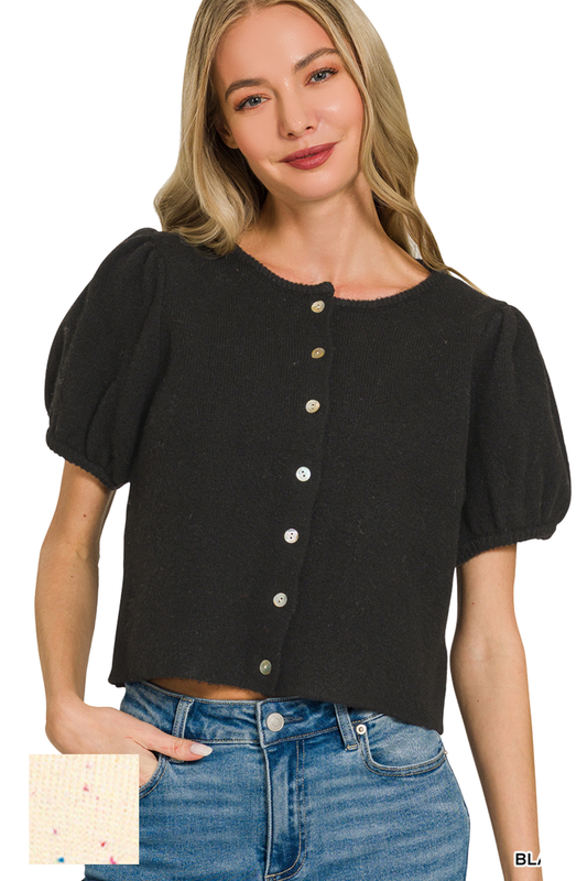 Puff Short Sleeve Button Up Cardigan
