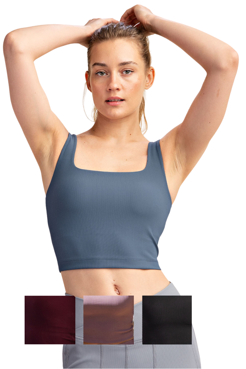 Nylon Rib Square Neck Crop