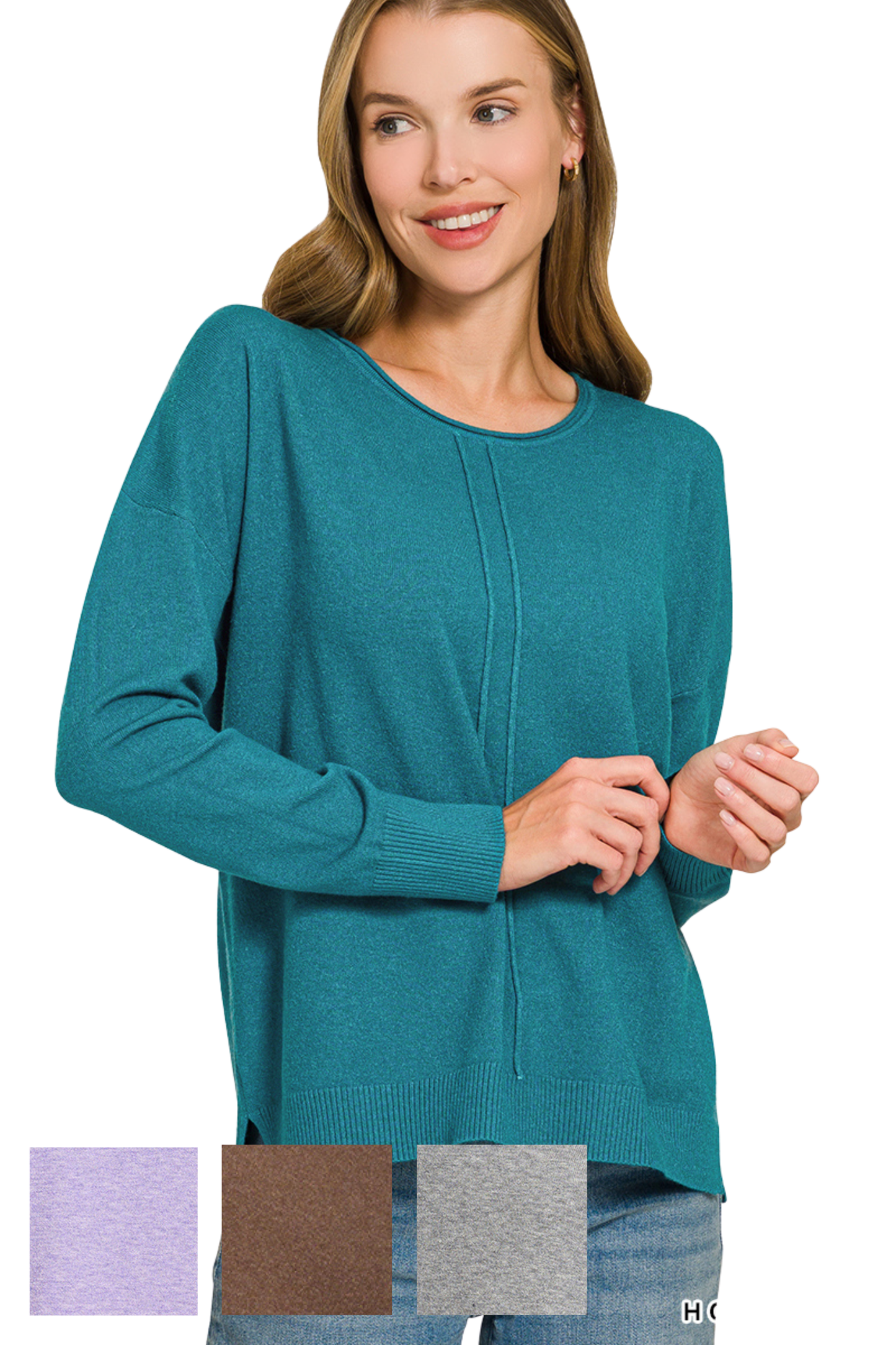 Crew Neck Double Front Seam Sweater