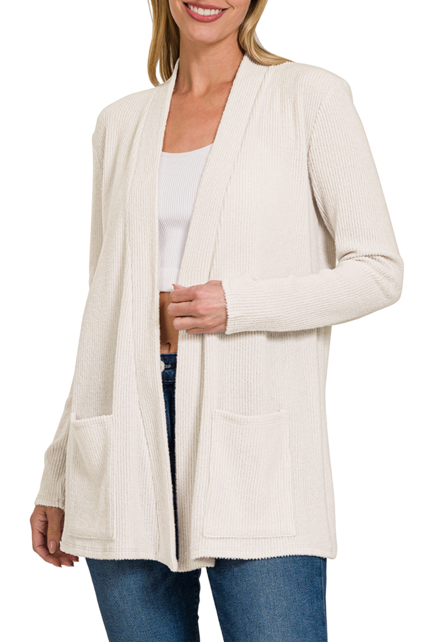 Super Soft Heather Ribbed Open Cardigan