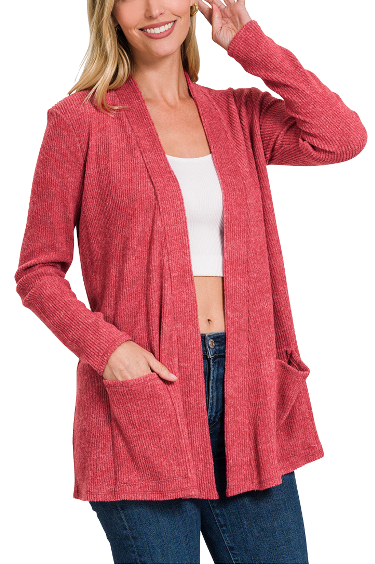 Super Soft Heather Ribbed Open Cardigan