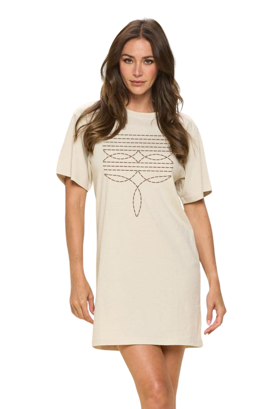 Cowboy Boots Stitch Graphic T-Shirt Dress