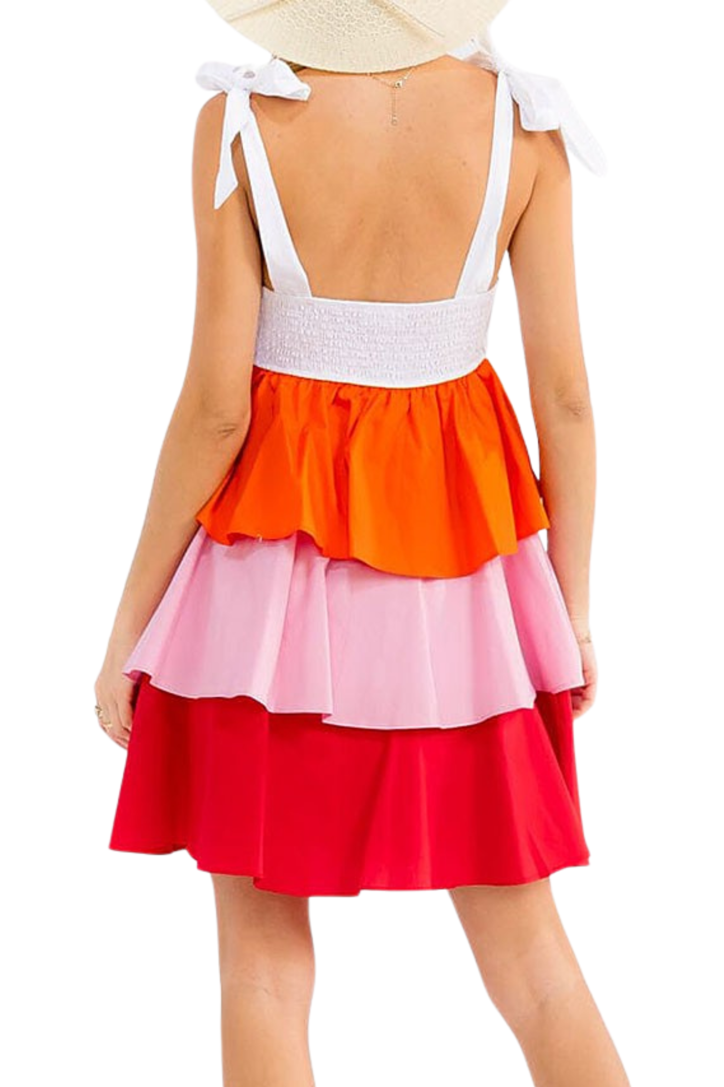 Sleeveless Square Neck Ruffle Tiered Color Block Mini Dress