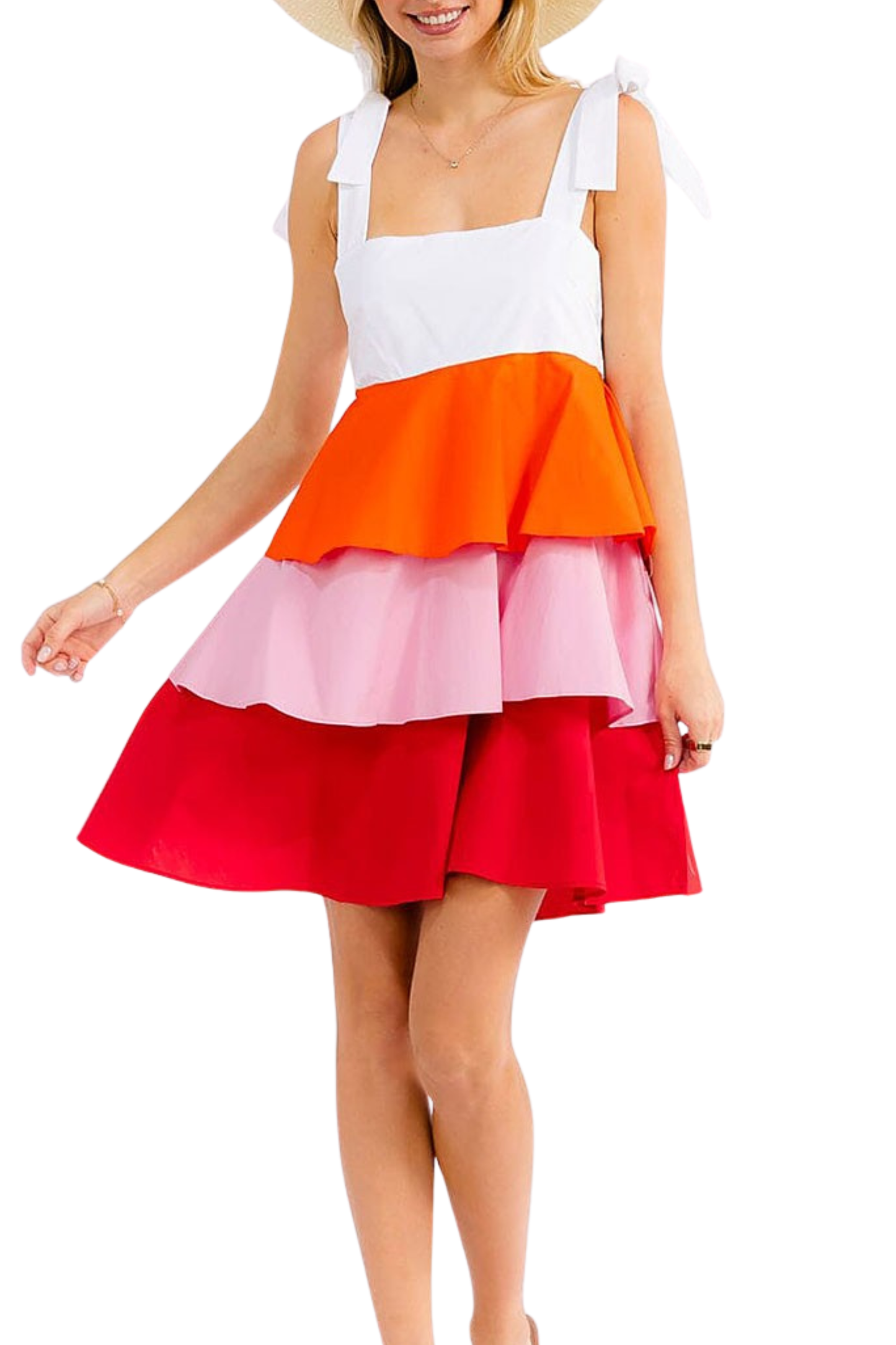 Sleeveless Square Neck Ruffle Tiered Color Block Mini Dress