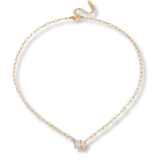 Sestra by Intro Stainless Steel Paperclip Chain Necklace with CZ Cluster