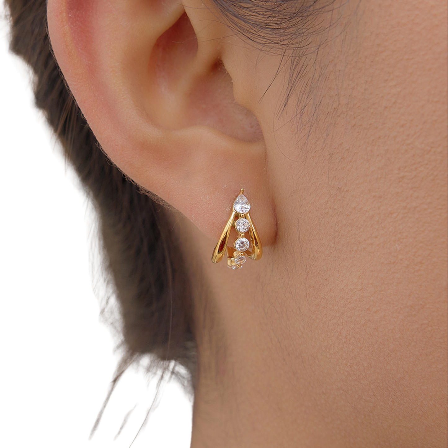 Sestra by Intro Stainless Steel Multi Layer Hoops with CZs