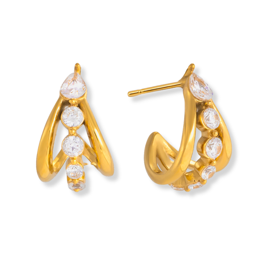 Sestra by Intro Stainless Steel Multi Layer Hoops with CZs