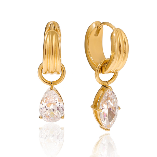 Sestra by Intro Stainless Steel Teardrop CZ Chunky Hoop Earrings