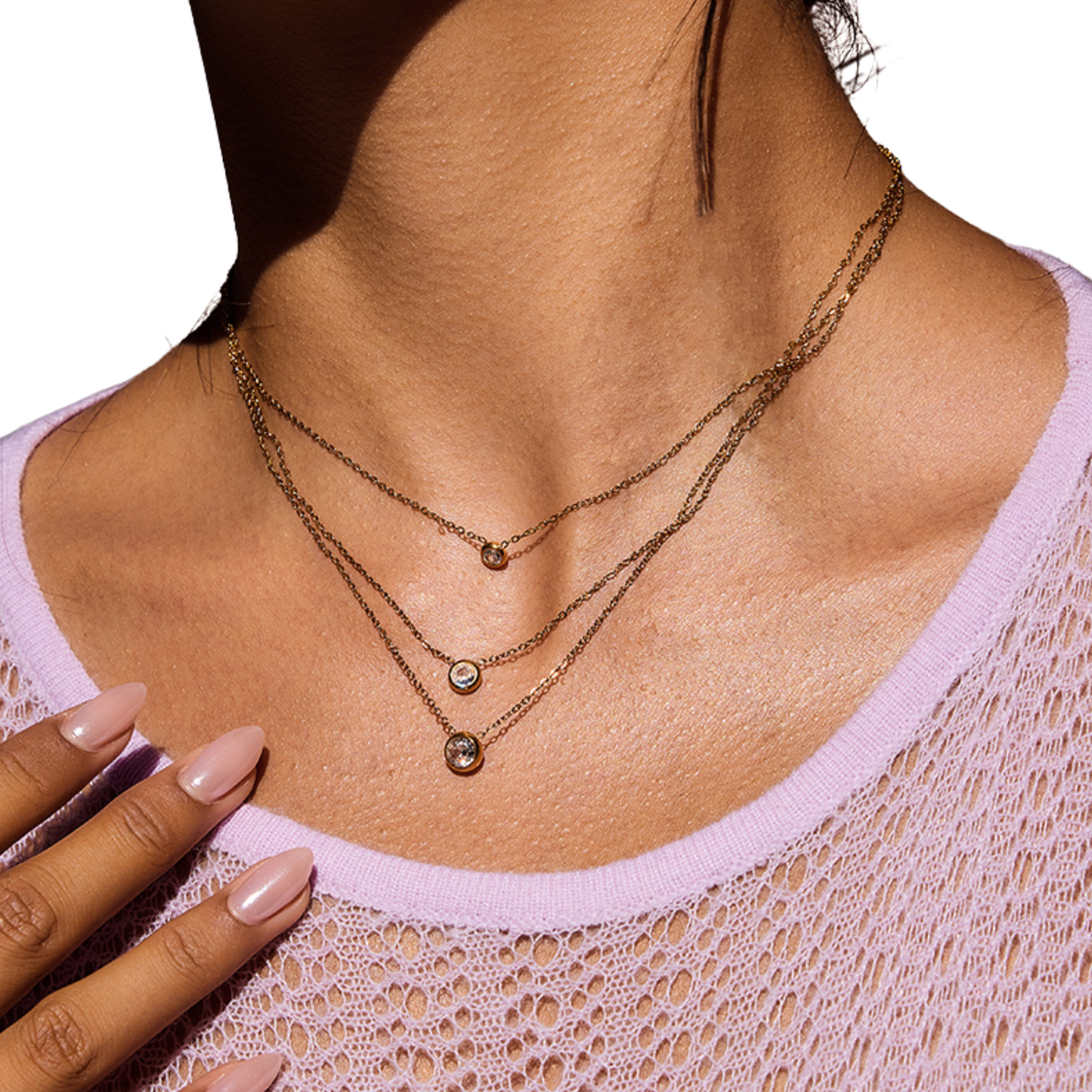 Sestra by Intro Stainless Steel Triple Chain Pendant Necklace