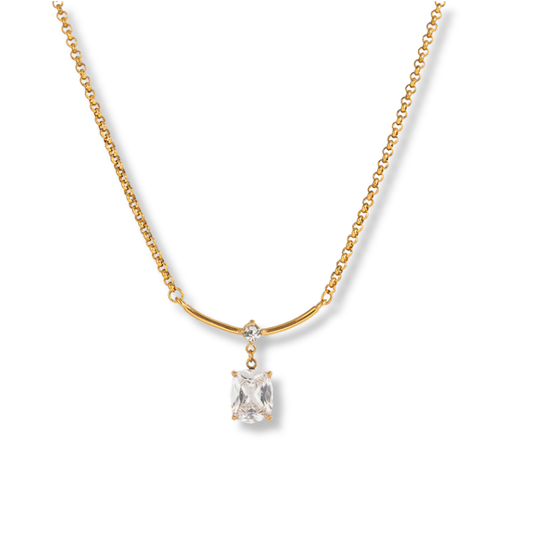 Sestra by Intro Stainless Steel Rectangle CZ Charm  & Bar Necklace