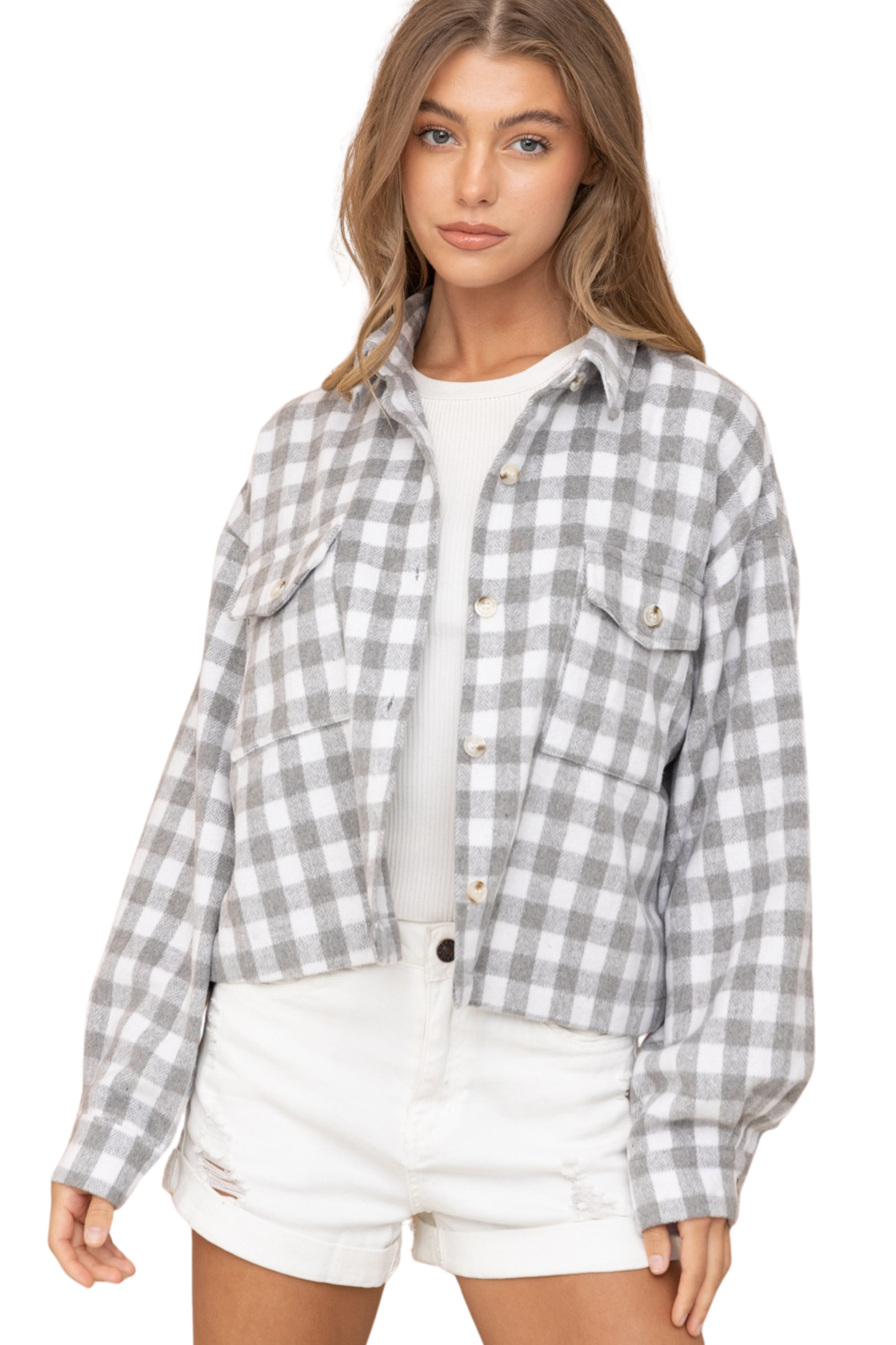 Brush Plaid Button Up Shacket