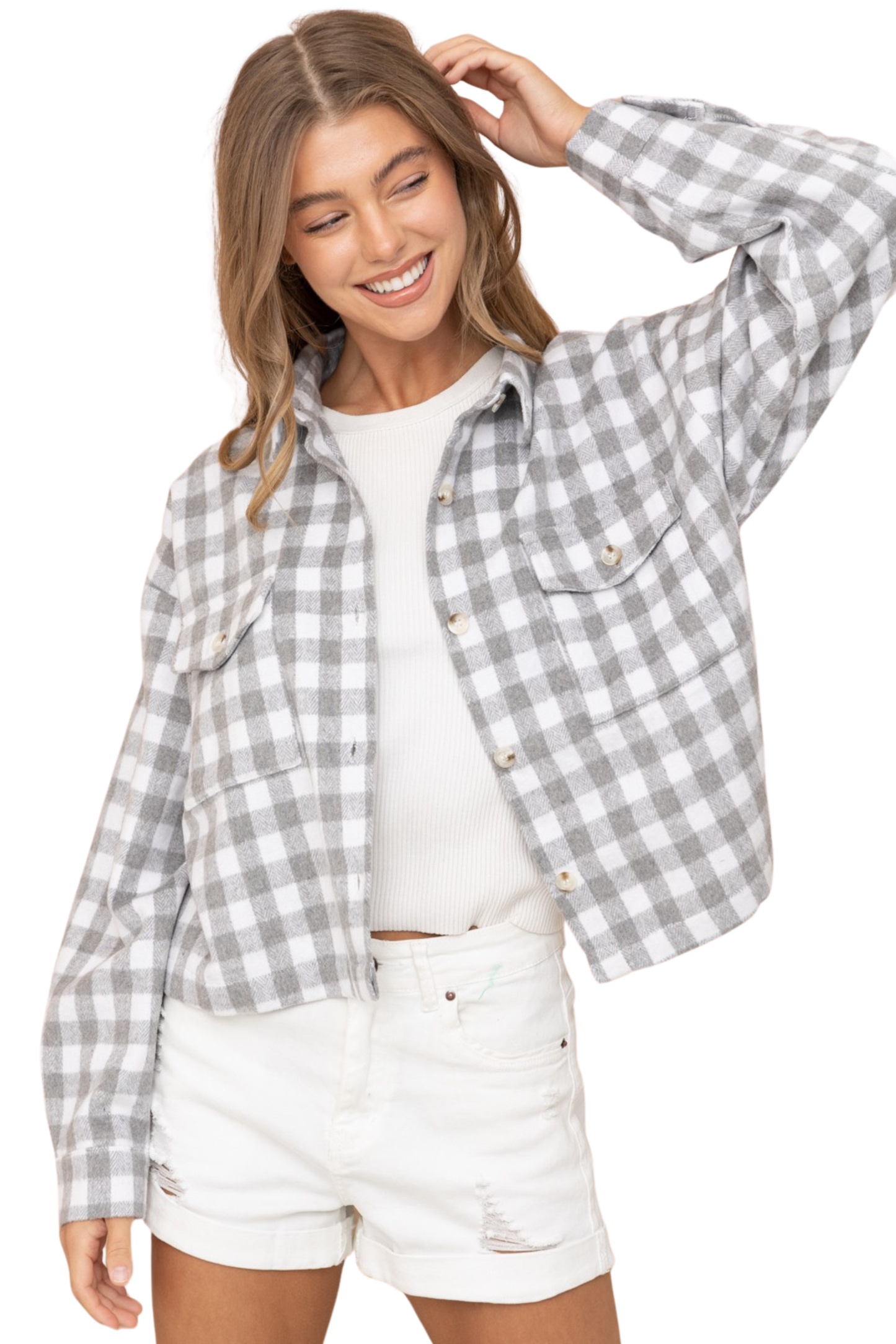 Brush Plaid Button Up Shacket