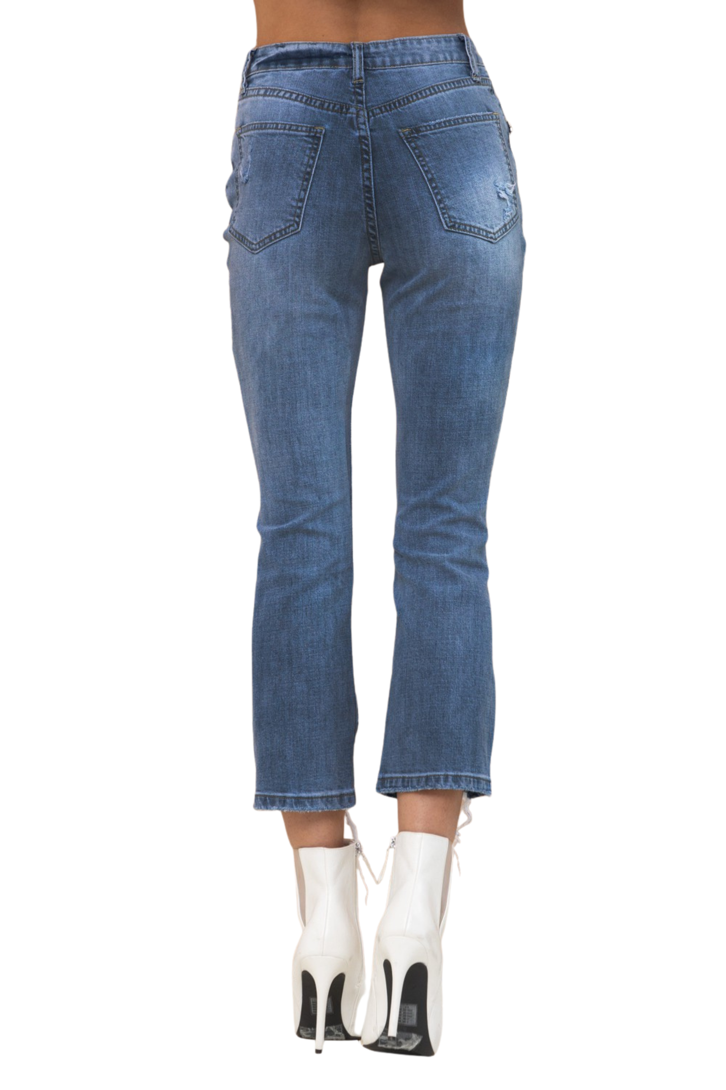 Cut Out Heart Studded Cropped Denim Jeans