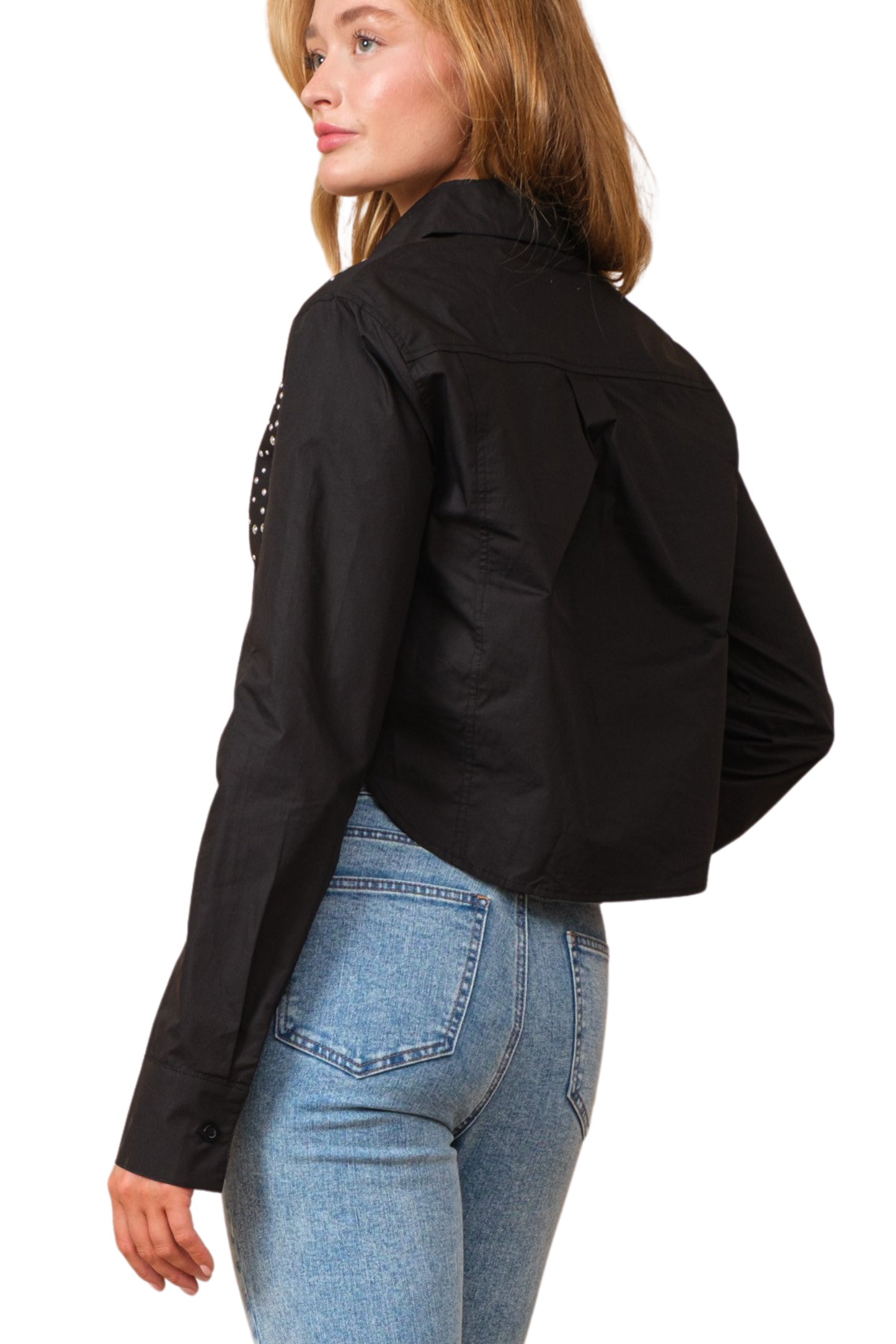 Poplin Studded Button Down Blouse