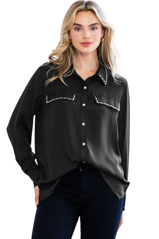 Button Up Blouse with Pearl Detailing