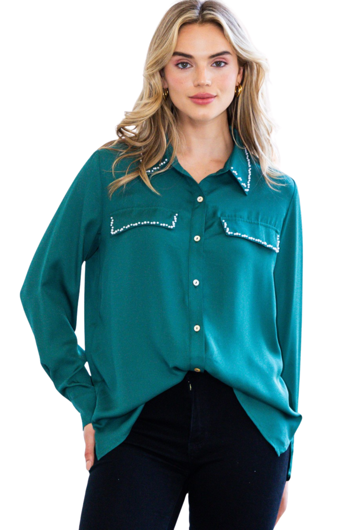 Button Up Blouse with Pearl Detailing