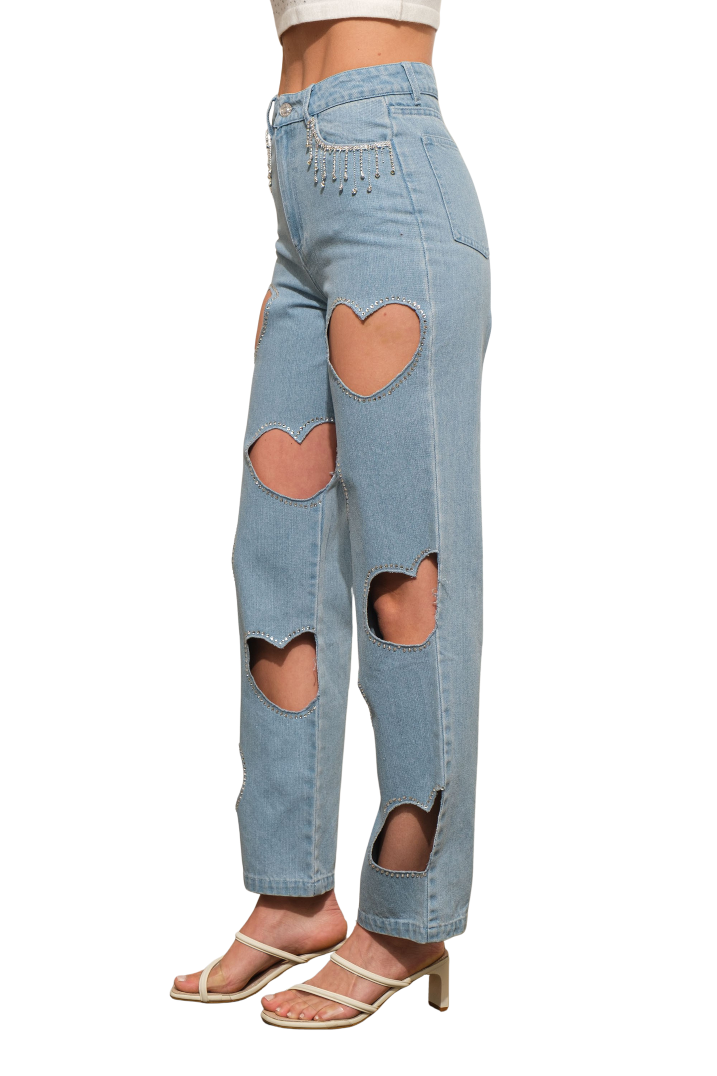 Heart Cut Outs & Studded Denim Jeans