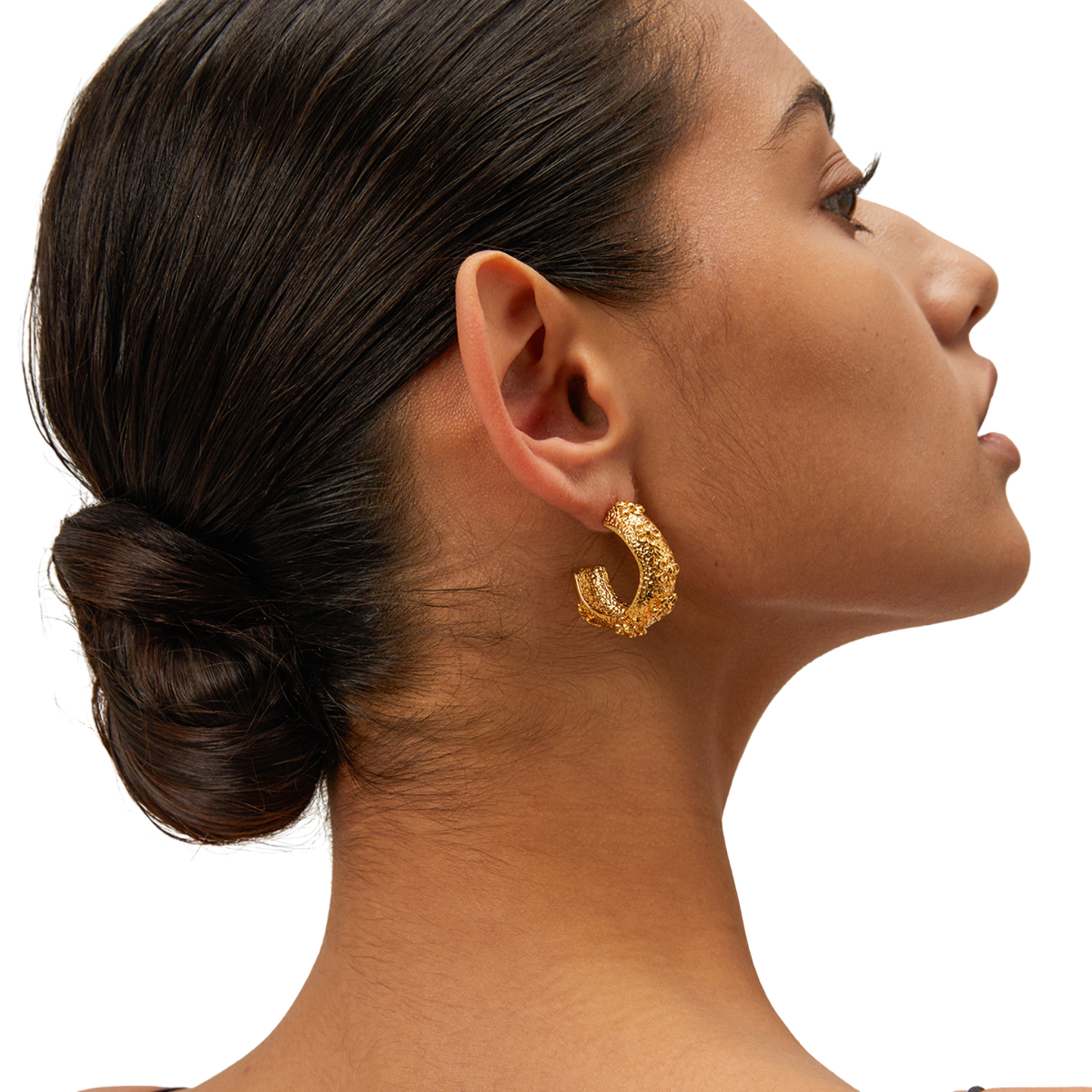 Chunky Floral Hammered Half Hoops