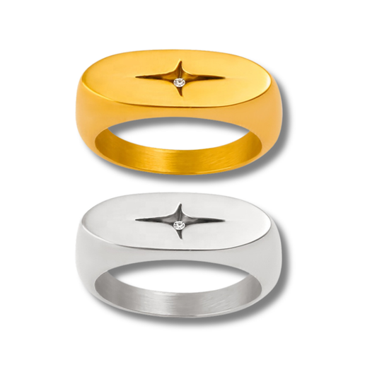 Sestra by Intro Stainless Steel Starburst Signet Ring