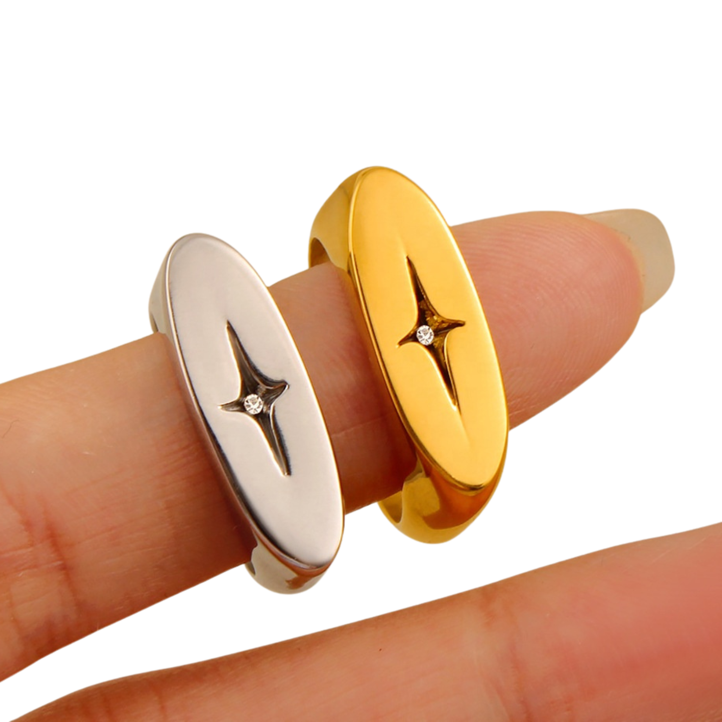 Sestra by Intro Stainless Steel Starburst Signet Ring
