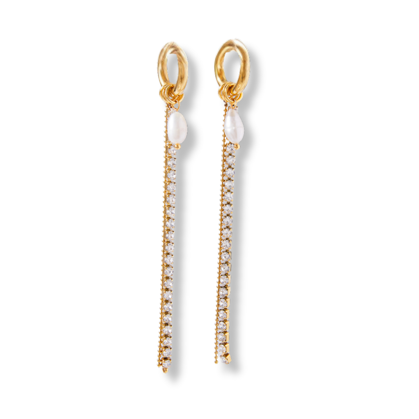 Srainless Steel Hoops with Dangle CZs and Pearls