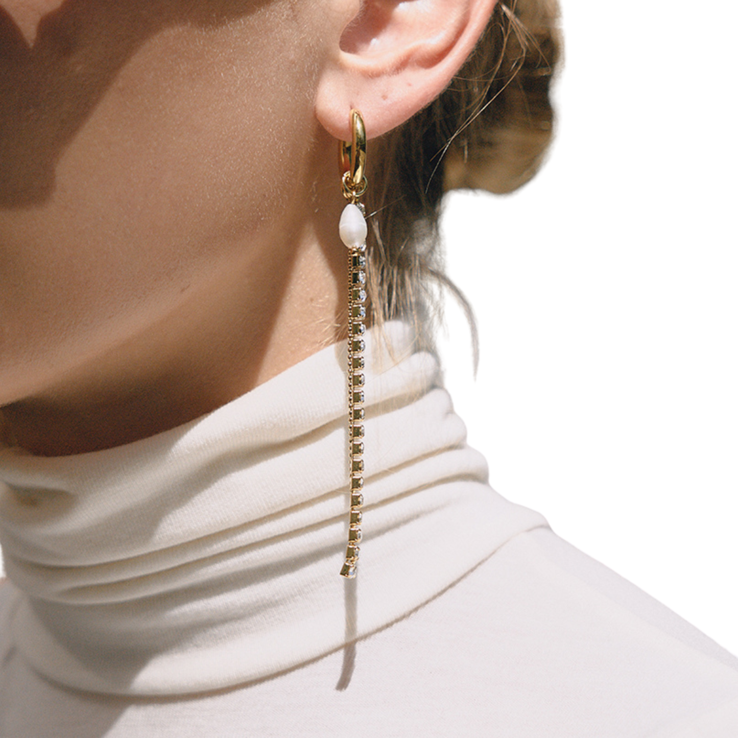 Srainless Steel Hoops with Dangle CZs and Pearls