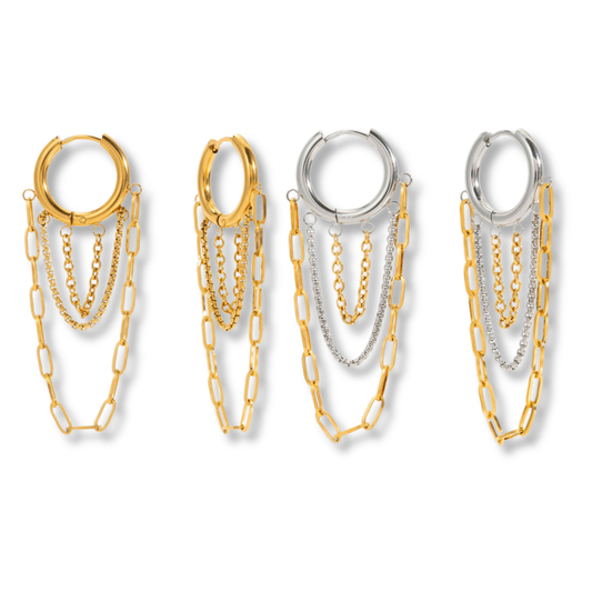 Sestra by Intro Stainless Steel Chain Huggie Hoops