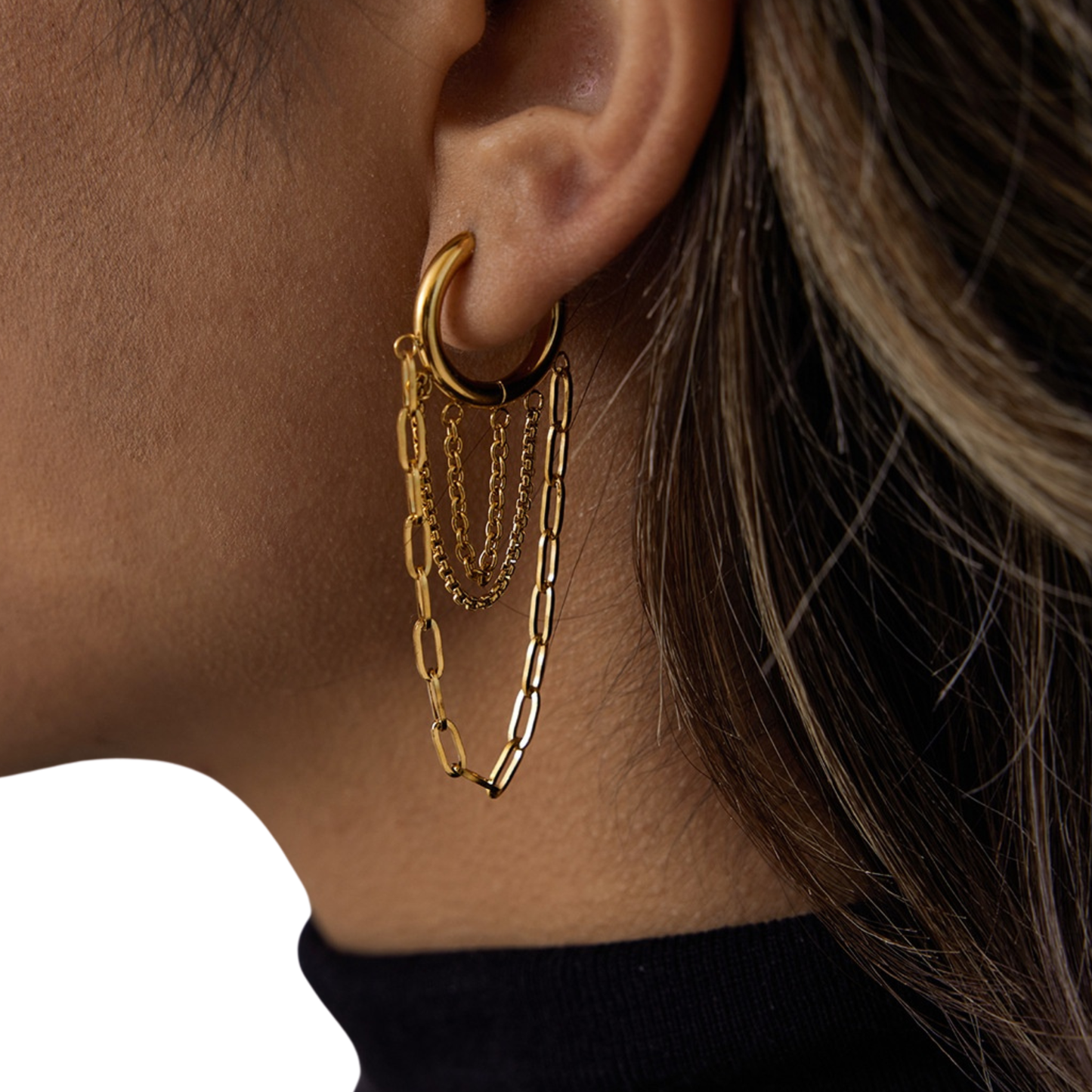 Sestra by Intro Stainless Steel Chain Huggie Hoops
