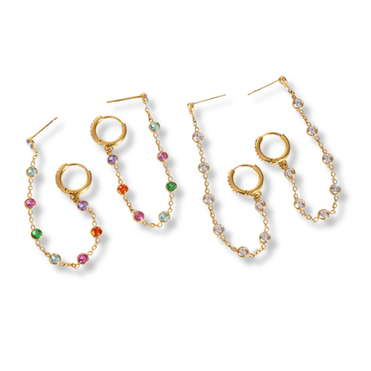 Sestra by Intro Stainless Steel Chain & CZ Double Pierced Stack