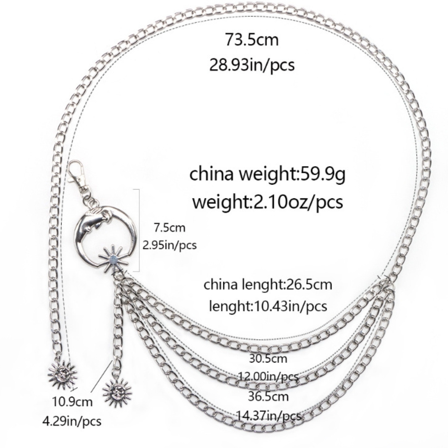 Multi Layered Moon Metal Chain Belt