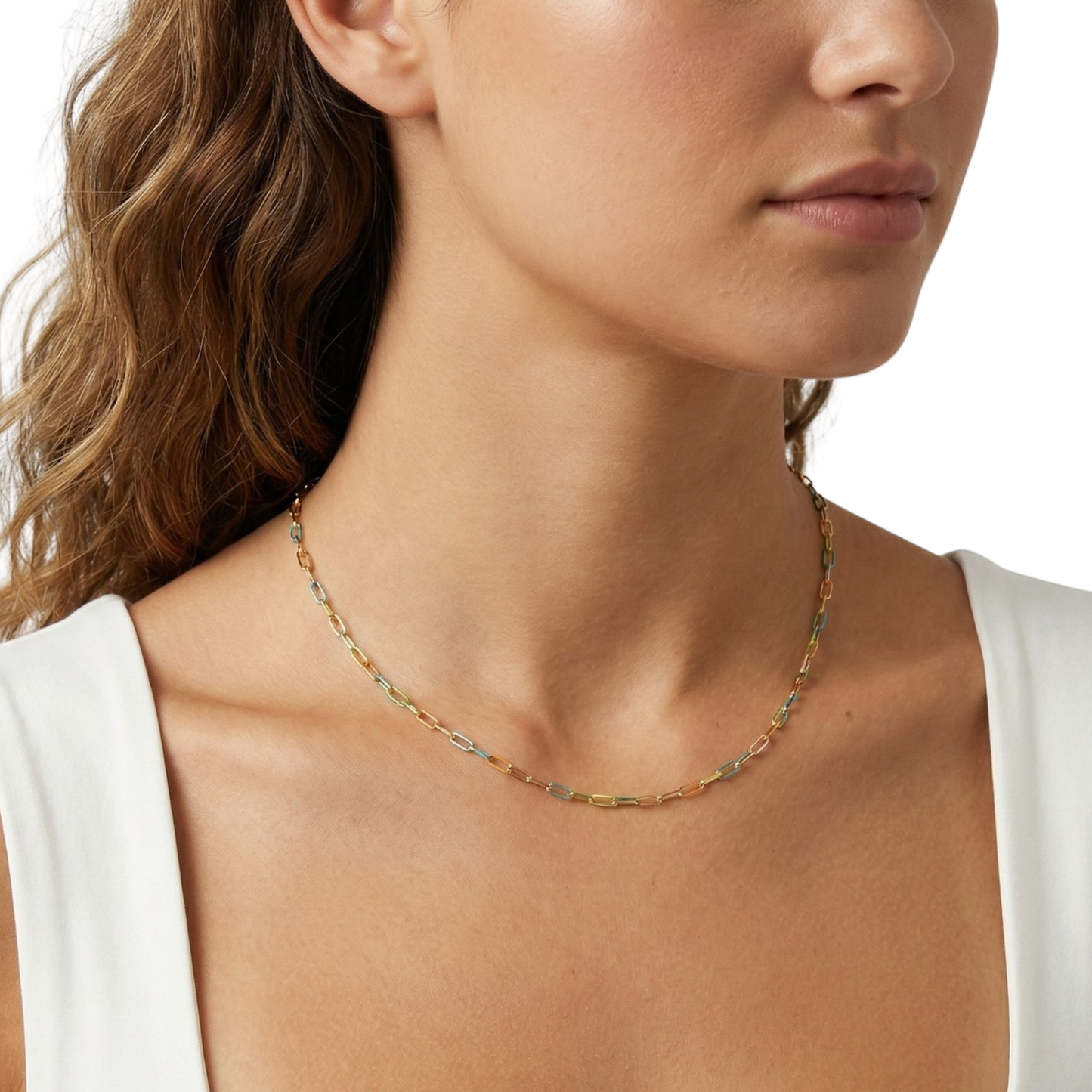 Sestra by Intro Stainless Steel Dainty Pastel Paperclip Chain Necklace