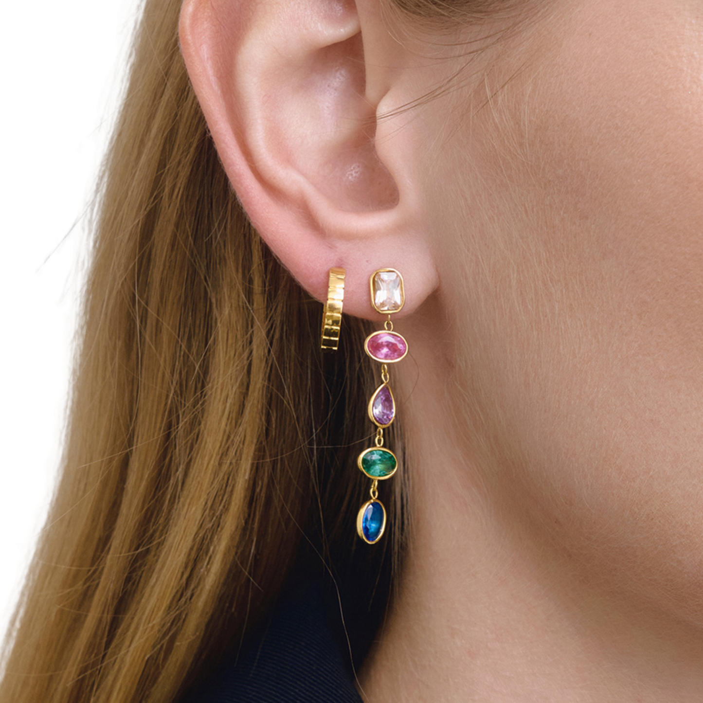 Sestra by Intro Stainless Steel Multi Shape CZ Drop Earrings