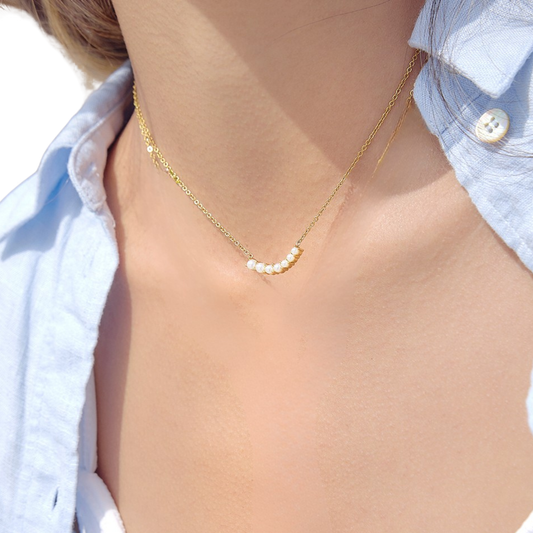 Stainless Steel Dainty Pearl Cluster Necklace