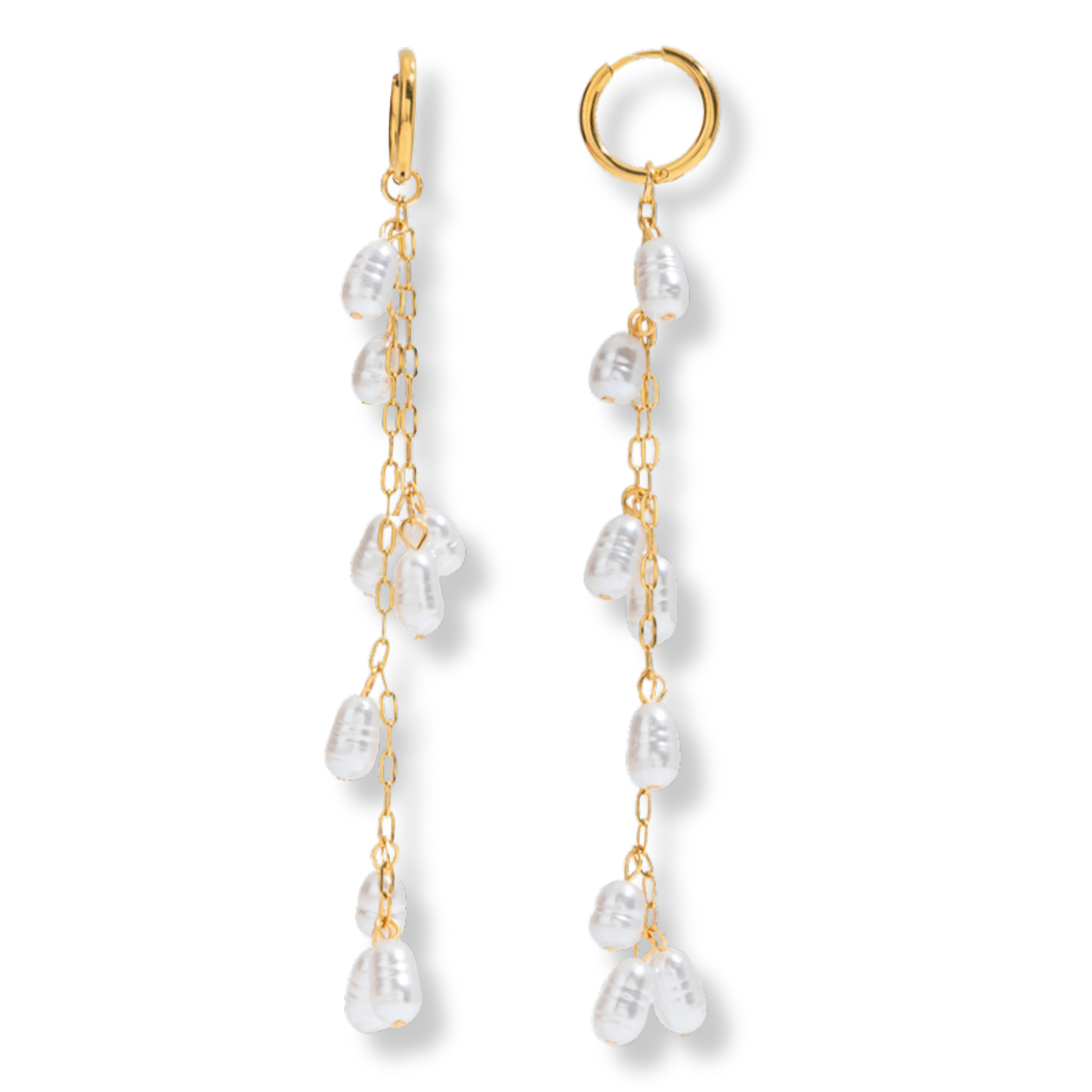 Stainless Steel Pearl Drop Hoop Earrings