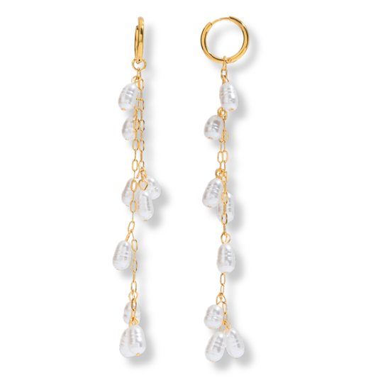 Stainless Steel Pearl Drop Hoop Earrings