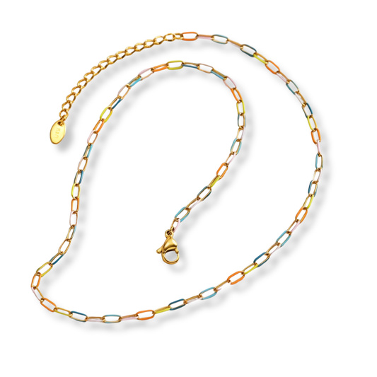 Sestra by Intro Stainless Steel Dainty Pastel Paperclip Chain Necklace