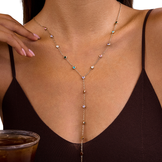 Sestra by Intro Stainless Steel Y-Shaped Gemstone Necklace
