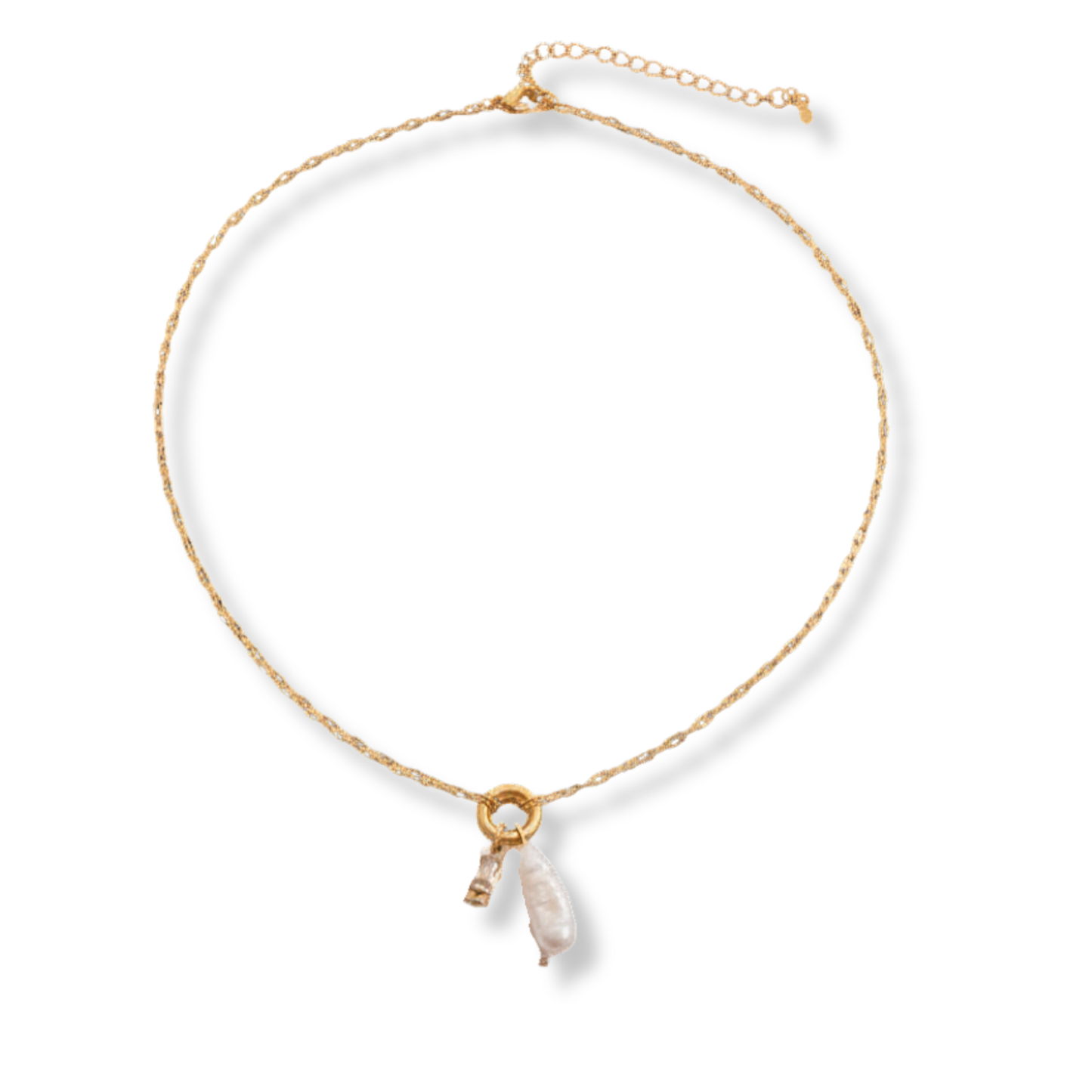 Sestra by Intro Stainless Steel Freshwater Pearl & CZ Gem Charm Necklace