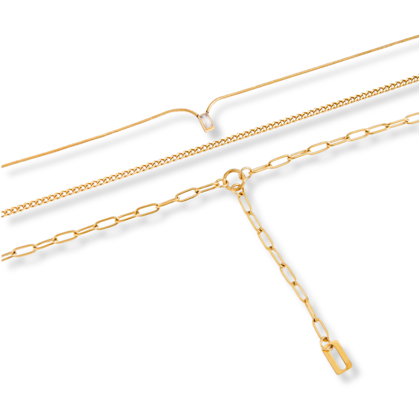 Sestra by Intro Stainless Steel Multi Layered Chain Necklace with CZ Pendant