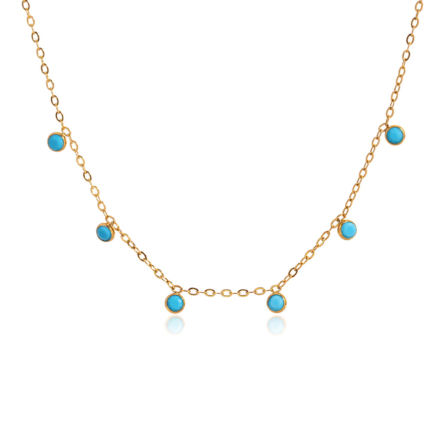 Stainless Steel Dainty Turquoise Stone Station Necklace
