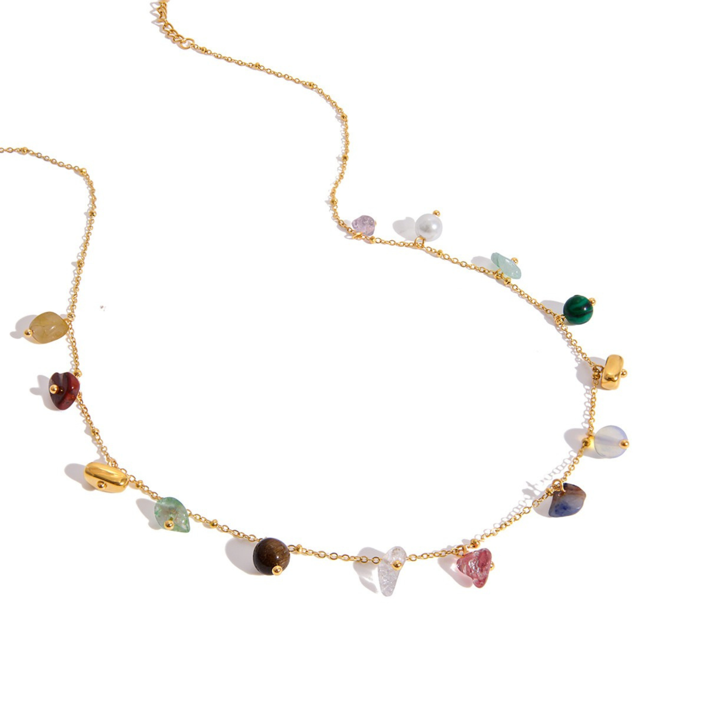 Stainless Steel Multi Colored Quartz & Stone Necklace