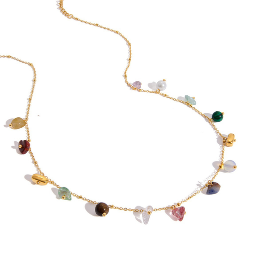 Stainless Steel Multi Colored Quartz & Stone Necklace