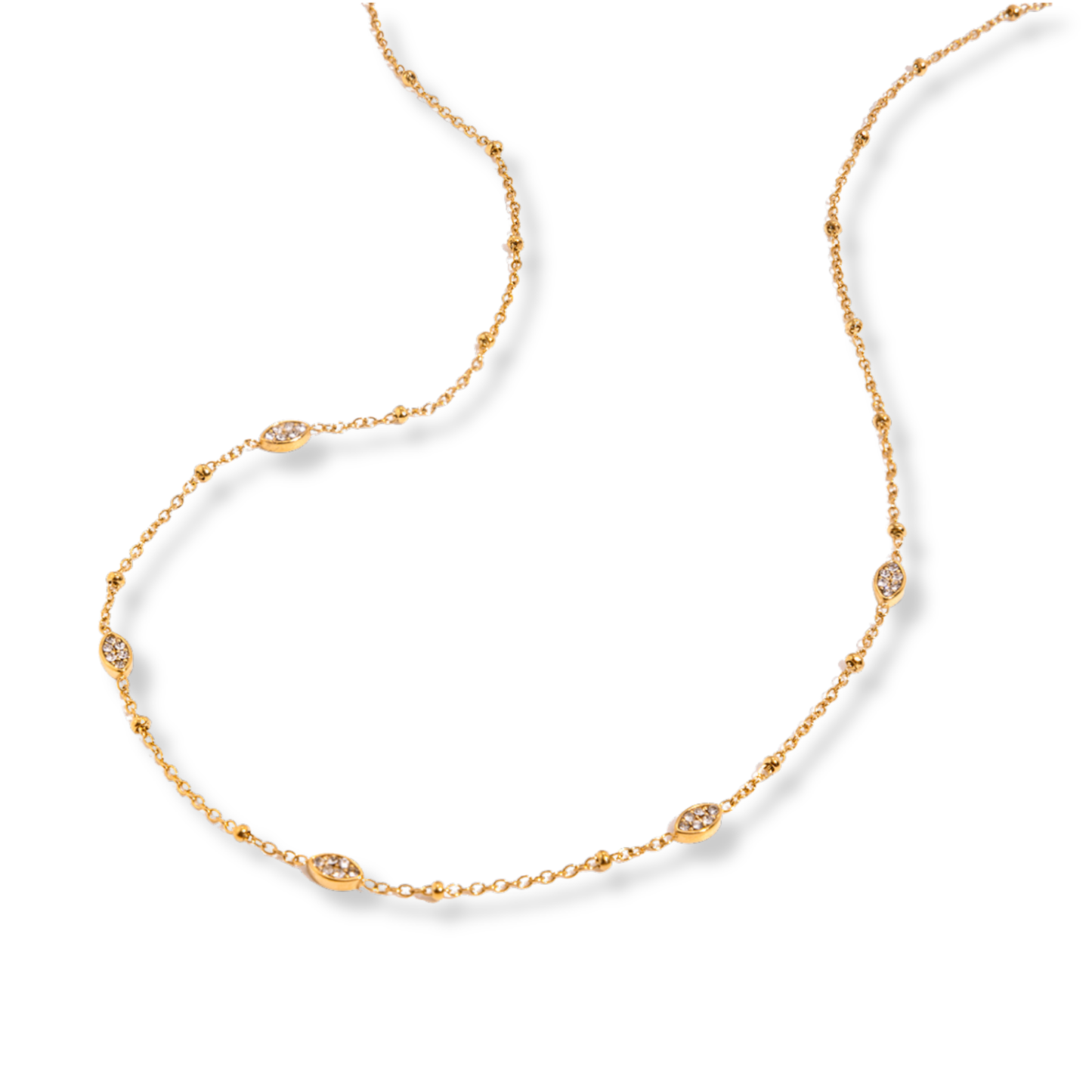 Sestra by Intro Stainless Steel Oval CZ's Station Dainty Necklace