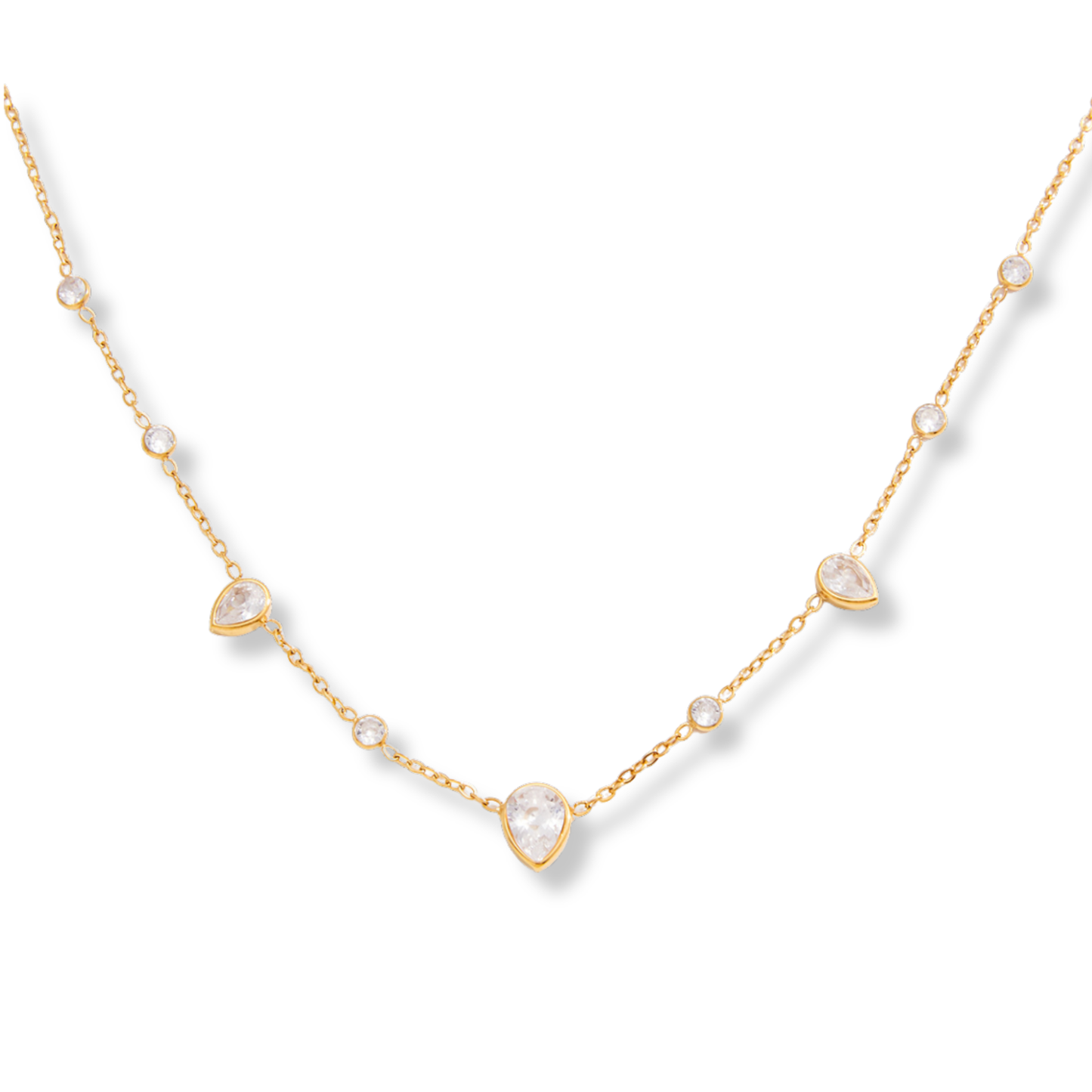 Sestra by Intro Stainless Steel Teardrop Station CZ's Necklace