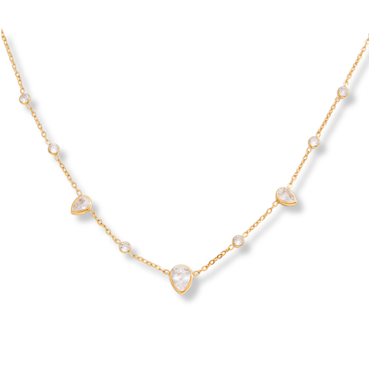 Sestra by Intro Stainless Steel Teardrop Station CZ's Necklace