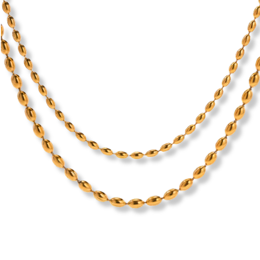 Stainless Steel Double Layer Oval Beaded Chain Necklace