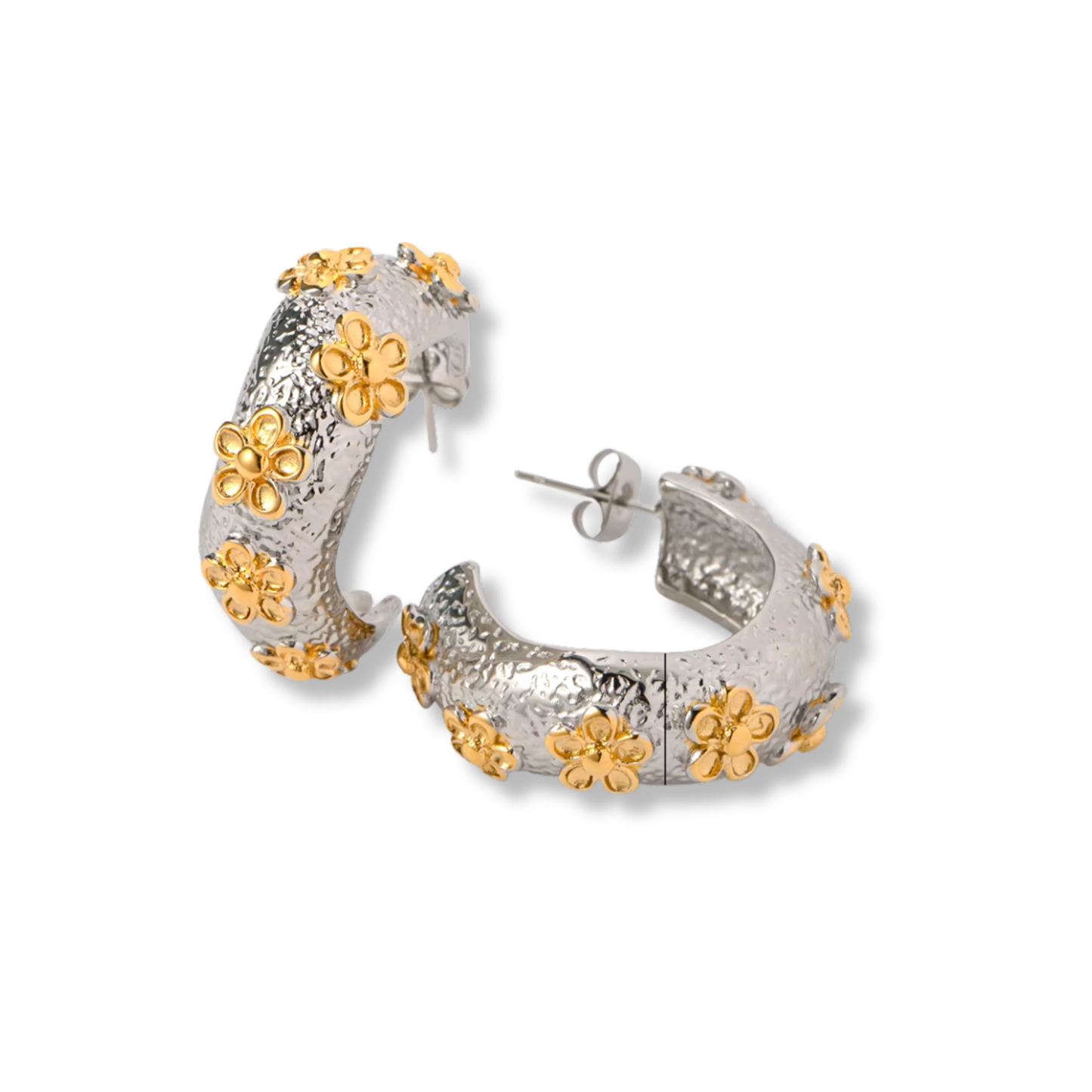 Chunky Floral Hammered Half Hoops
